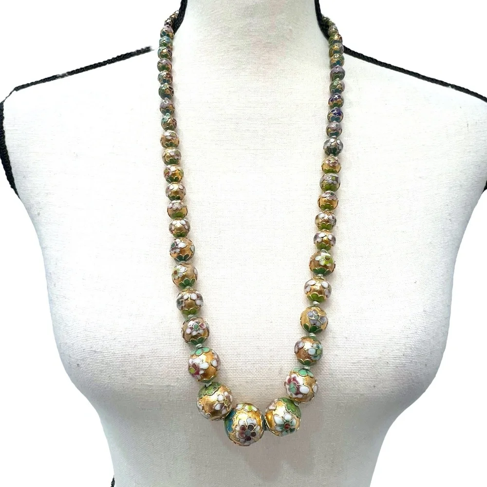VINTAGE GRADUATED CLOISONNÉ BEAD NECKLACE 30.5